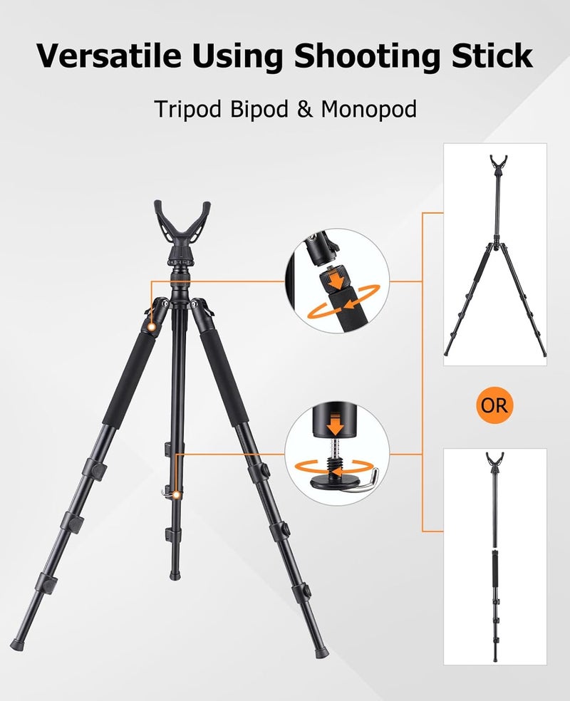 Trakiom Shooting Tripod Hunting Stick, Rifle Tripod with 360° Swivel V Yoke, Height Adjustable 26.5"- 64.5", Lever Locks, Aluminum Hunting Bipod Monopod, Functional Gun Rest for Outdoor Activities - Image 3
